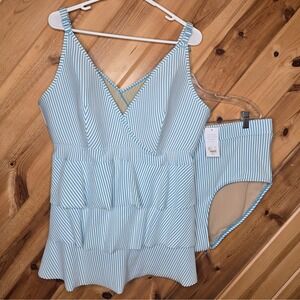 NEW Cacique Tankini 2‎ Piece Suit Lightly Lined Stripe Plus 18/22